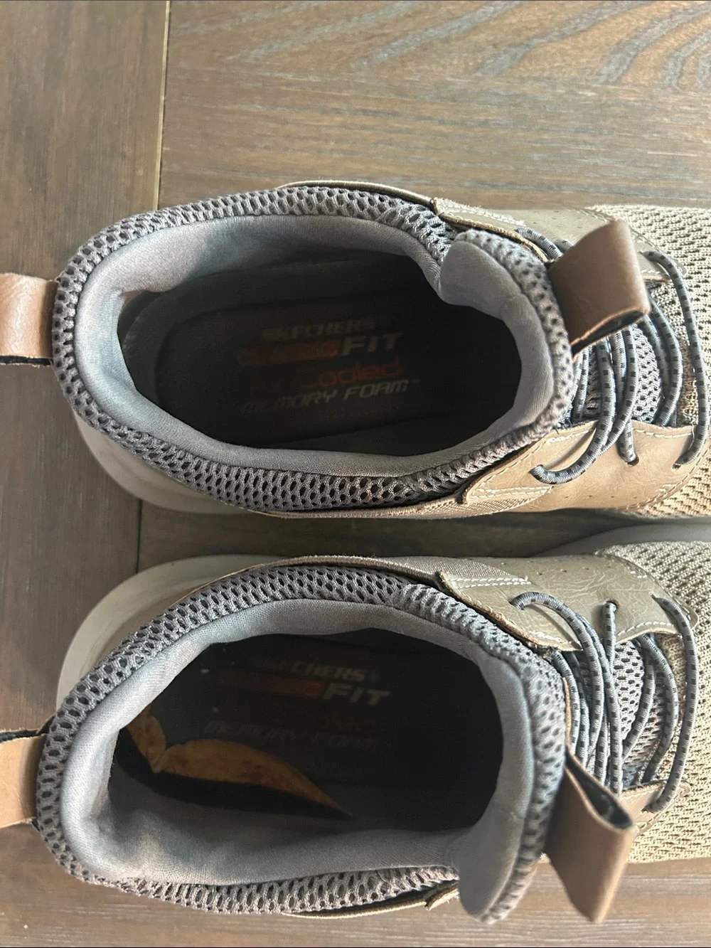 Skechers Men's Knit Lace-Up Sneakers in Tan and Gray